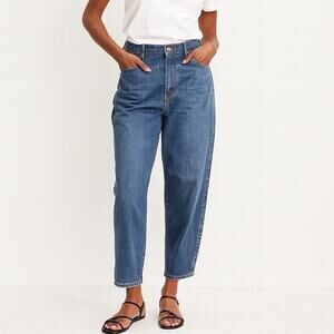 J Crew Peggy Barrel Leg High Rise Tapered Jeans Authentic Blue Wash